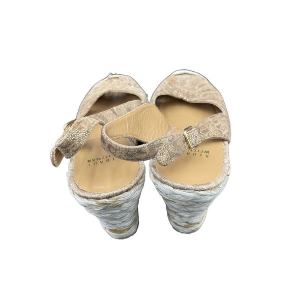 Stuart Weitzman Espadrilles Womens 9 M Wedge Natural Gold Sling Back - Picture 4 of 8
